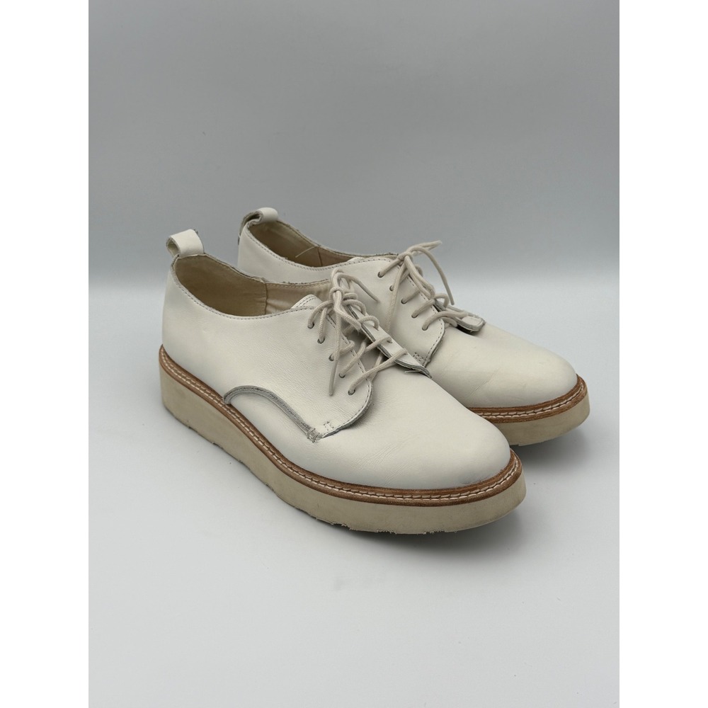 Clarks Trace Walk 10 White Leather Platform Oxford Lace Up Cushion Plus Shoes
